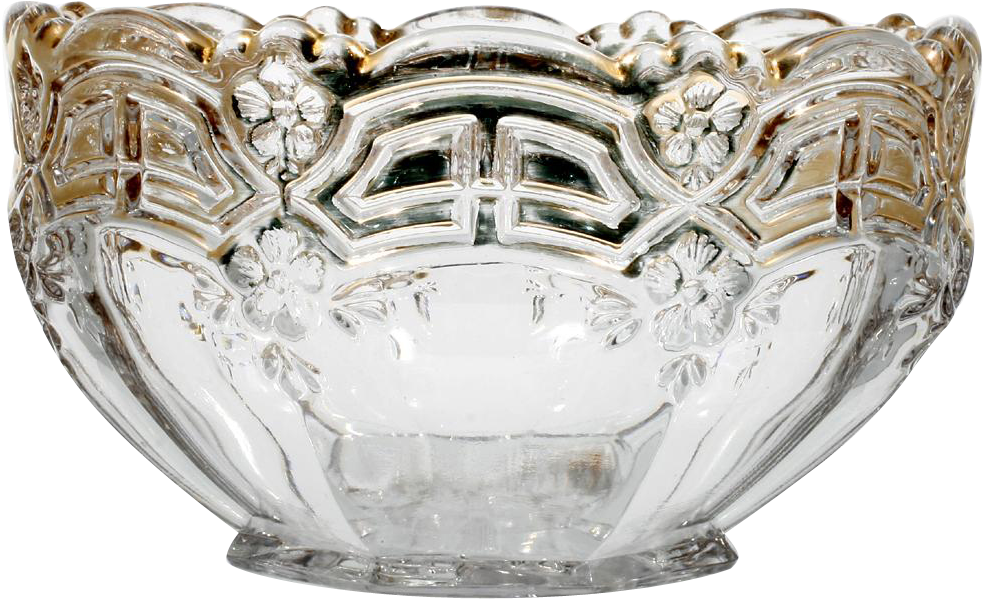 Reverse 44 Eapg Glass Bowl Gold Trim Antique Pressed - Vase Clipart (982x982), Png Download