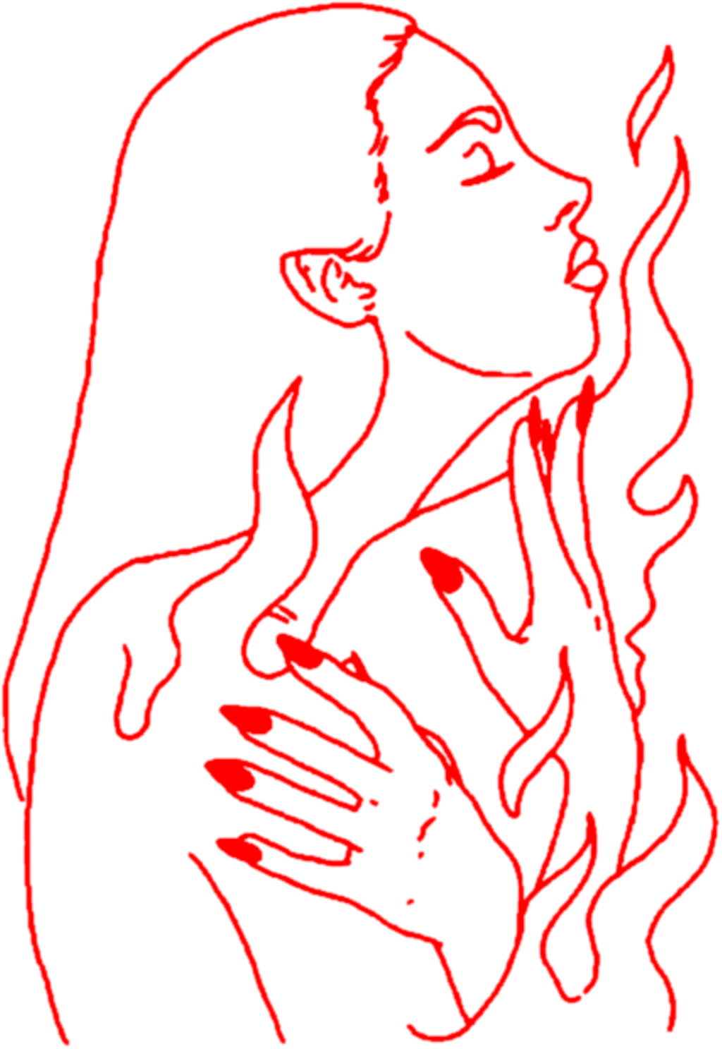 Aesthetic Art Girl Woman Lineart Outline Red Hand Hands - Transparent Aesthetic Line Art Png Clipart (1024x1487), Png Download