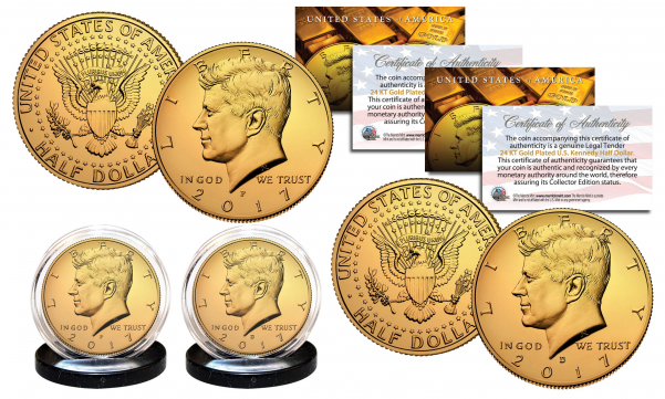 24k Gold Plated 2017 Jfk Kennedy Half Dollar U - 24k Gold Half Dollar Clipart (600x600), Png Download