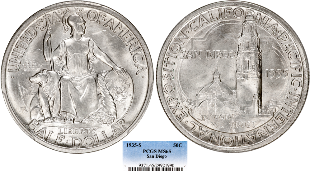 1935 S San Diego C50c Pcgs65 - Cash Clipart (1000x563), Png Download