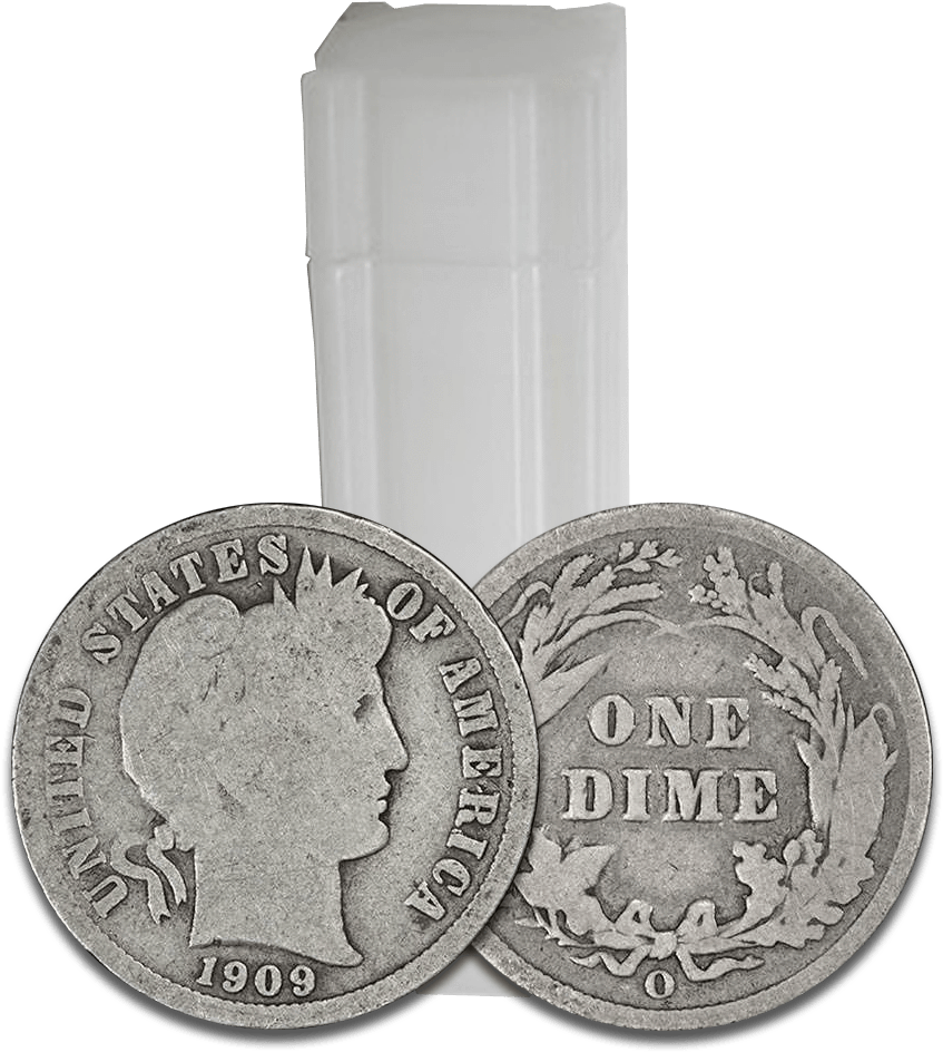 90% Silver Barber Dimes 50-coin Roll Good/better - Silver Clipart (1000x1000), Png Download