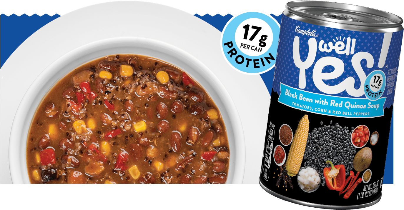 Campbell's Well Yes Black Bean With Red Quinoa Soup - Curry Clipart (1373x714), Png Download