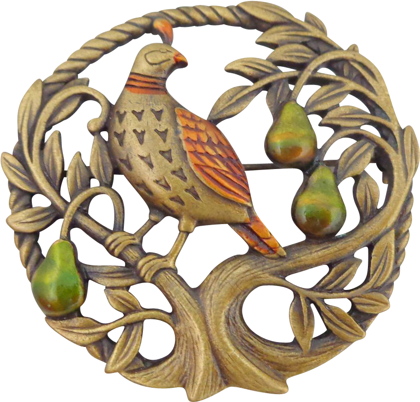 Vintage Jj Partridge In A Pear Tree Pin - Vintage A Partridge In A Pear Tree Clipart (854x854), Png Download