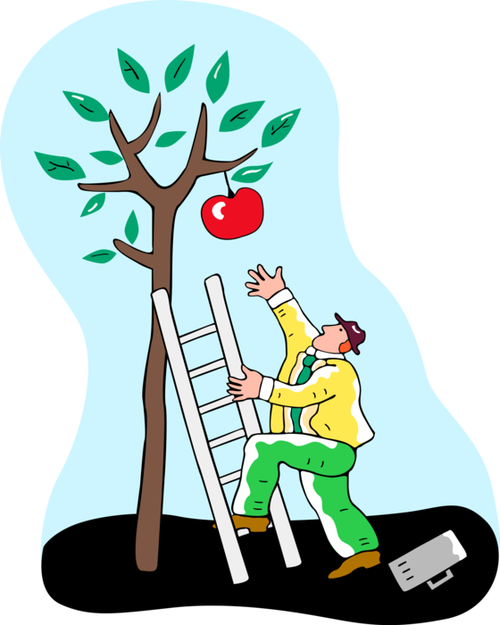 Banner Royalty Free Entrepreneur Climbs To Reach Apple - Reach Clipart Png Transparent Png (560x700), Png Download