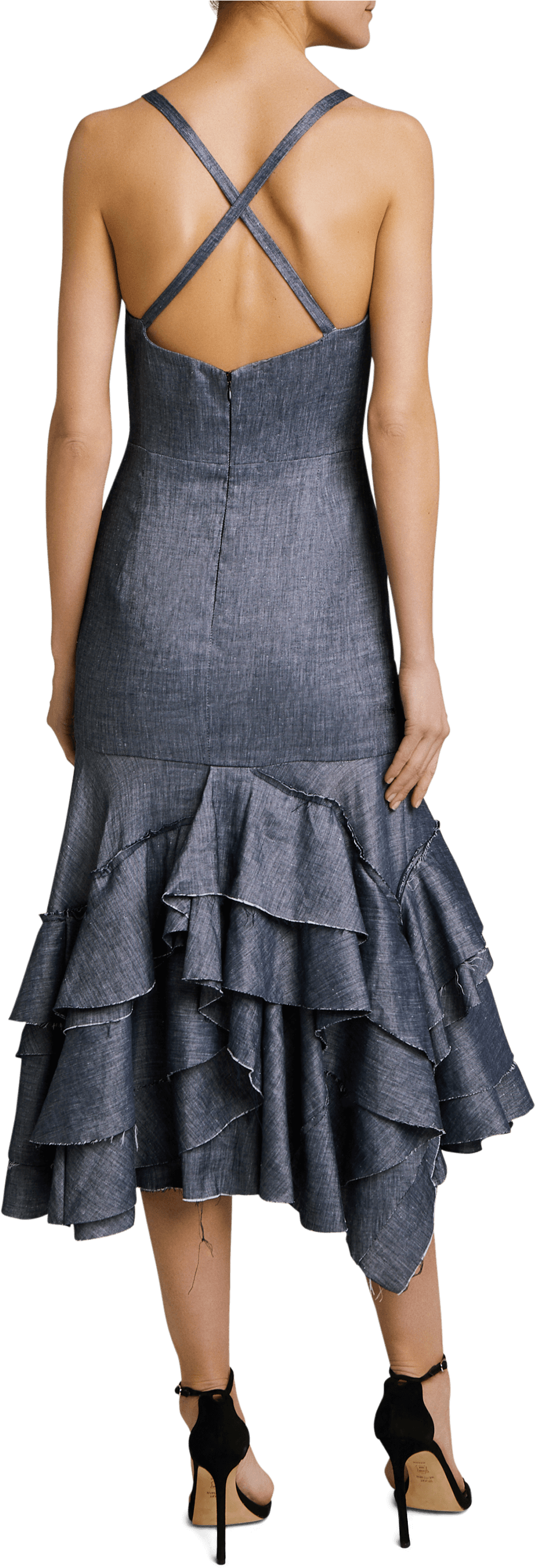 Stretch Denim Apron Ruffle Dress Milly - Cocktail Dress Clipart (2250x3000), Png Download