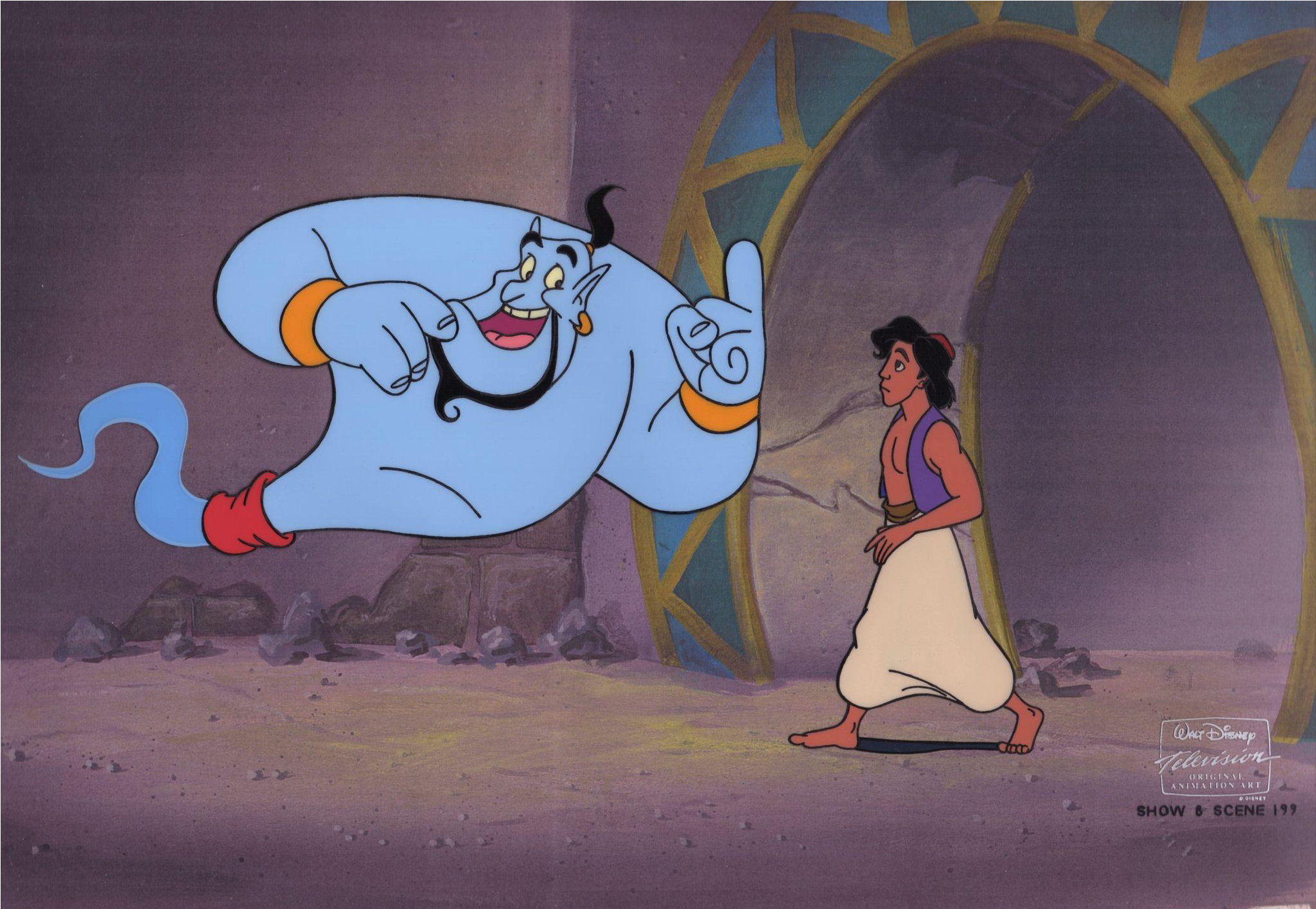 Aladdin & Genie, Original Production Animation Cel - Aladdin Animation Cels Clipart (2048x2048), Png Download