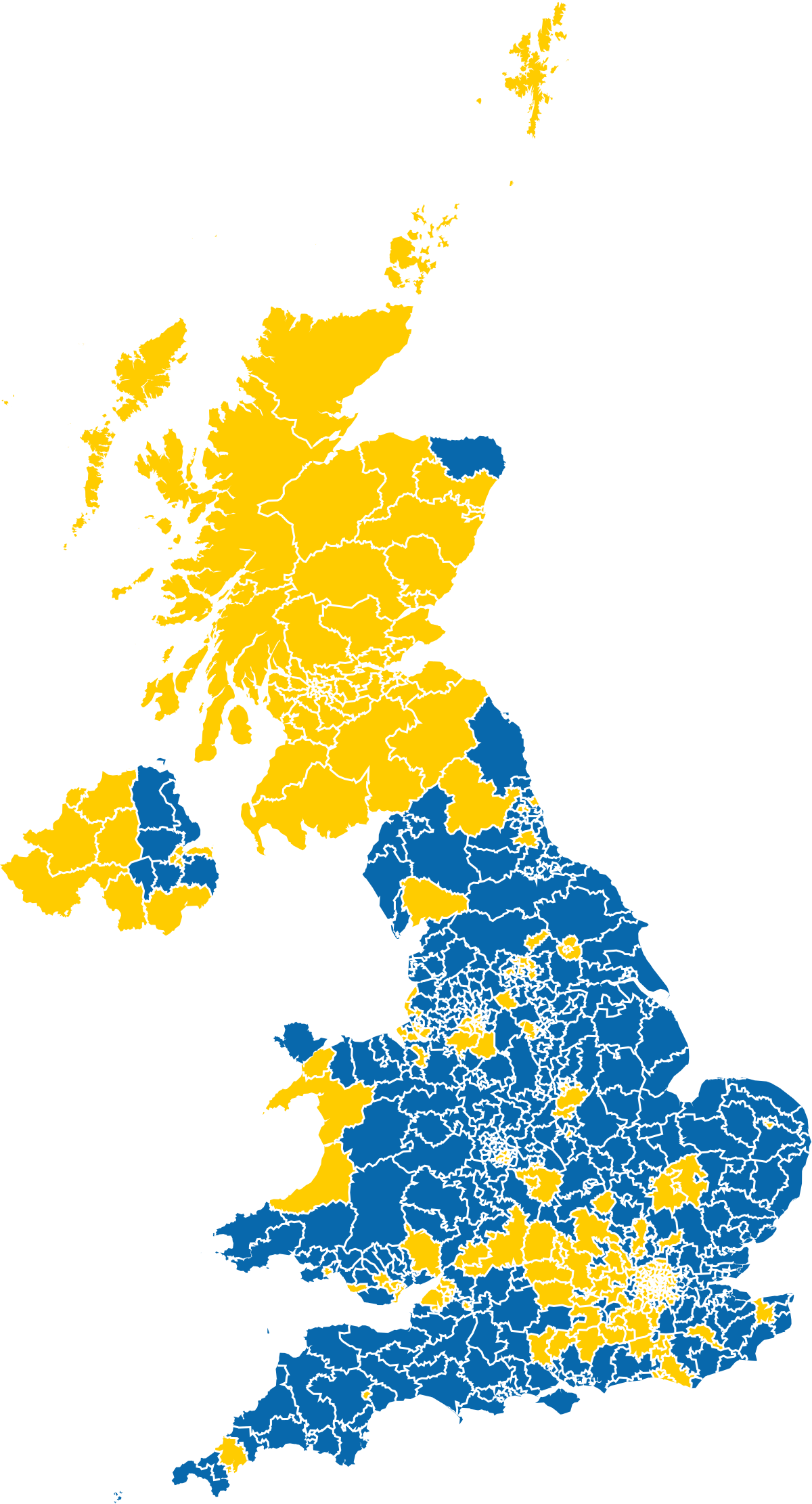 Results Of The 2016 United Kingdom European Union Membership - Uk Eu Referendum Results Map Clipart (1200x2222), Png Download