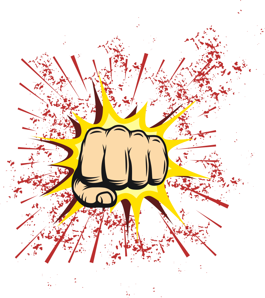 Banner Library Cartoon Illustration Fists And Explosions - Cartoon Hand Punch Clipart (891x1000), Png Download
