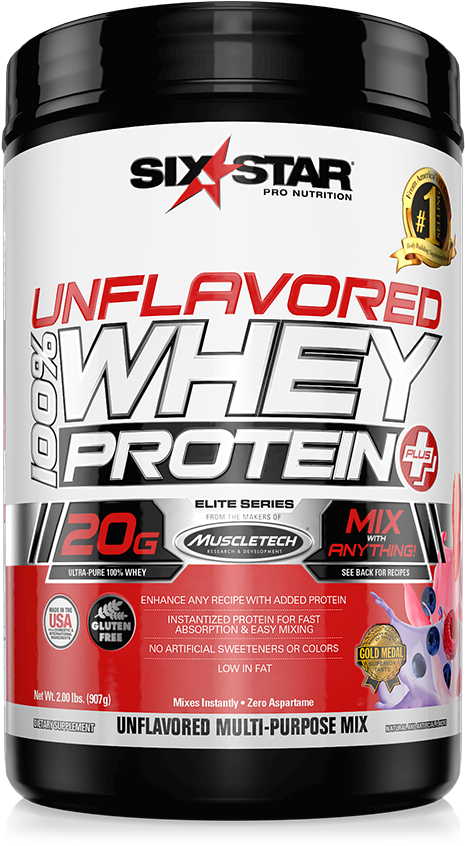 Unflavored 100% Whey Protein Plus - Six Star Clipart (600x850), Png Download
