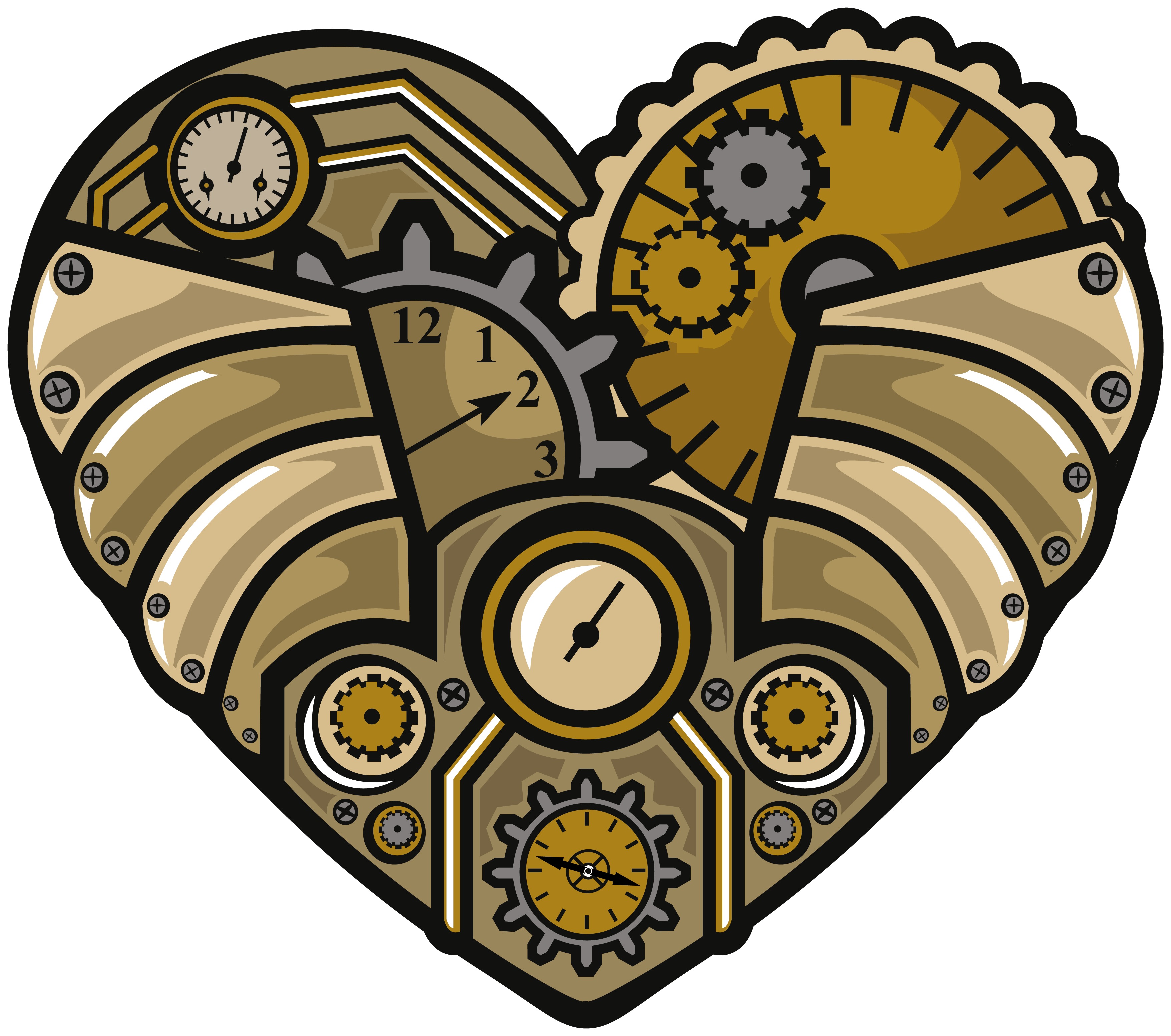 Steampunk Love Heart Clipart (3510x3107), Png Download