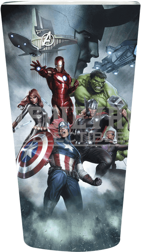 Avengers With Loki Pint Glass - Avengers Assemble Artwork With Thor Hulk Iron Man Capitan Clipart (850x850), Png Download