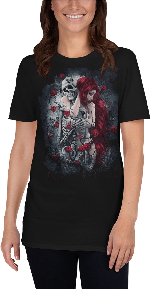Gothic Women And Skeleton Skull T Shirt - T-shirt Clipart (1000x1000), Png Download