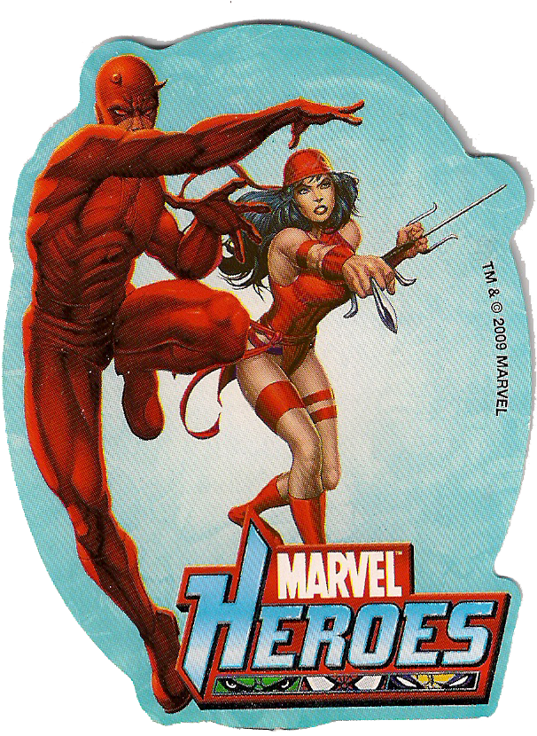 Oval Sticker With Marvel Heroes Daredevil And Elektra - Daredevil Marvel Heroes Sticker Clipart (761x898), Png Download