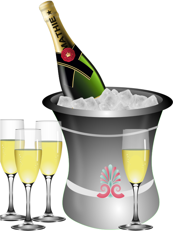 Champagne Chilled - Champagne Bottle And Glasses Clipart - Png Download (572x800), Png Download
