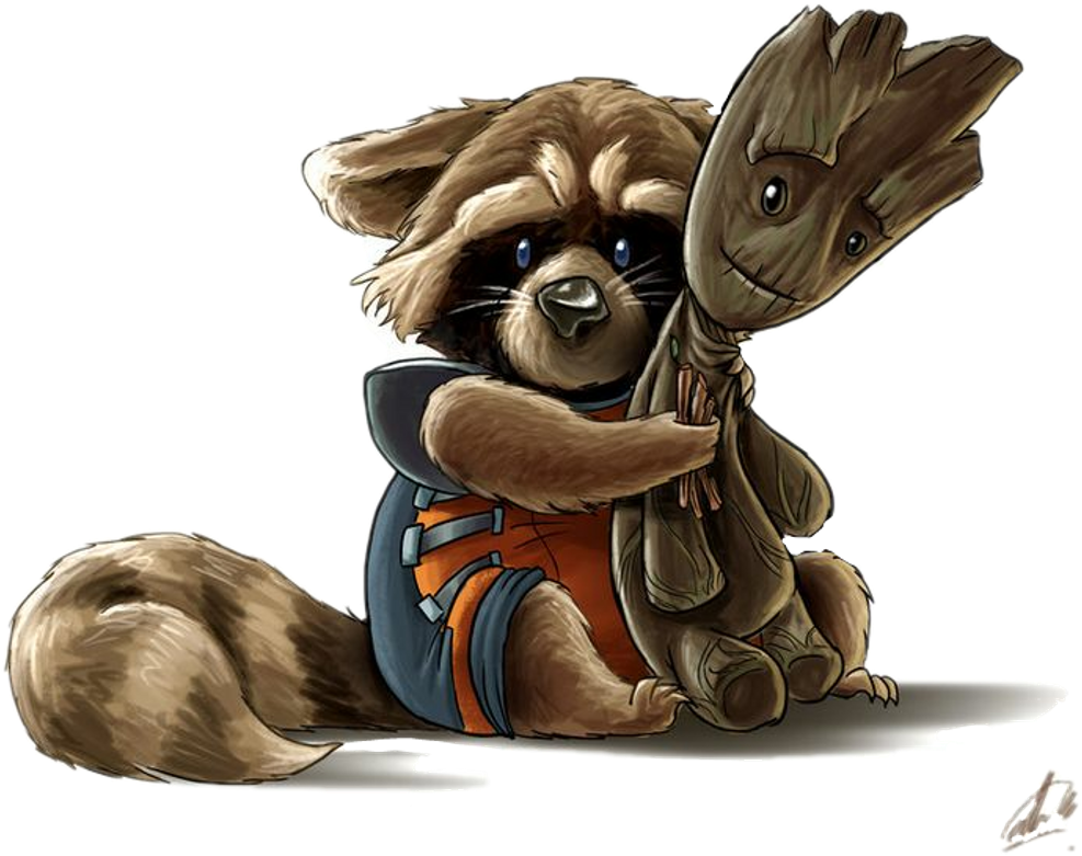 Cute Groot And Rocket Clipart (1024x918), Png Download