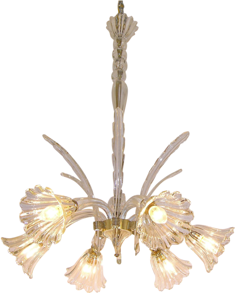 1930s Ercole Barovier Six-light Crystal Clear Murano - Venetian Glass Clipart (600x600), Png Download