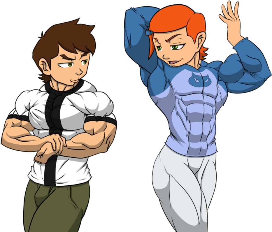 Muscle Ben And Gwen By Astaroth90-d9ynfg1 - Ben 10 Gwen Muscle Growth Clipart (933x796), Png Download