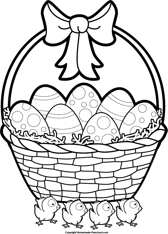 Apple Basket Clipart - Black And White Easter Basket - Png Download (571x797), Png Download