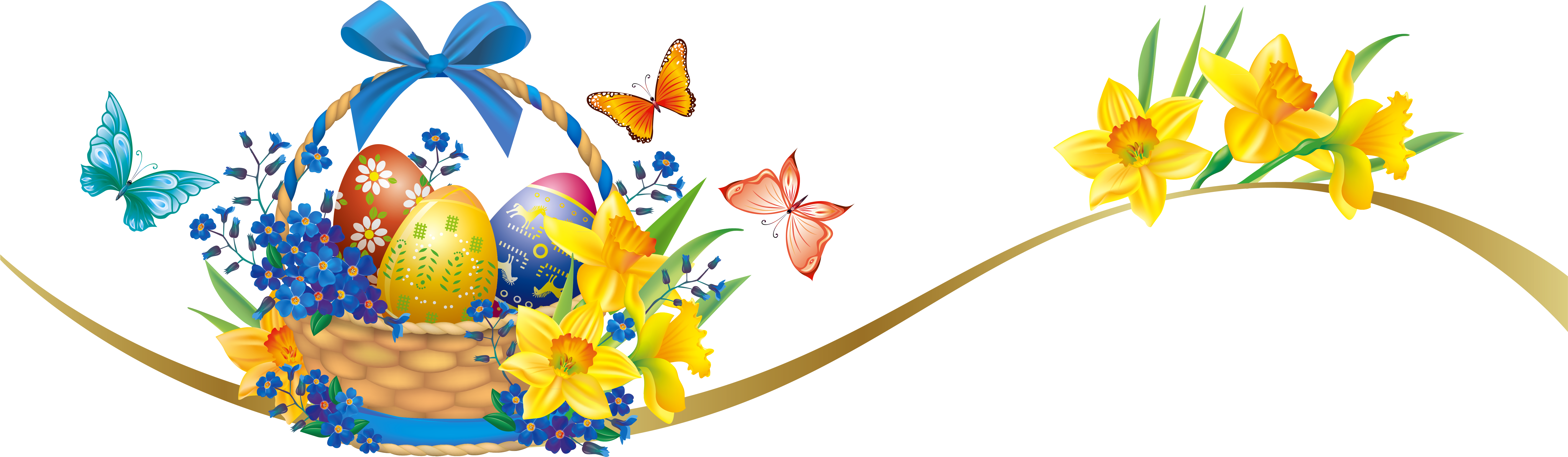 Easter Deco With Egg Basket Png Clipart Picture Transparent Png (7226x2123), Png Download