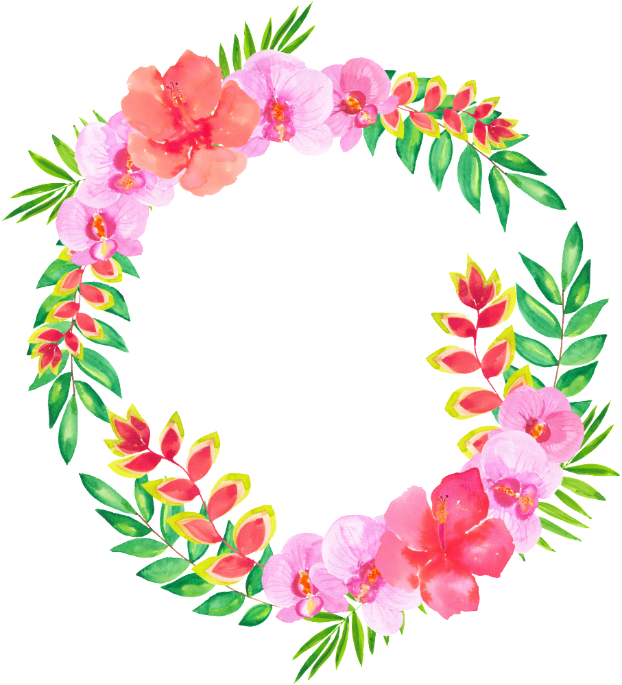 Bright Pink Flowers Hand Painted Garland Decorative - Watercolor Painting Clipart (1024x1024), Png Download
