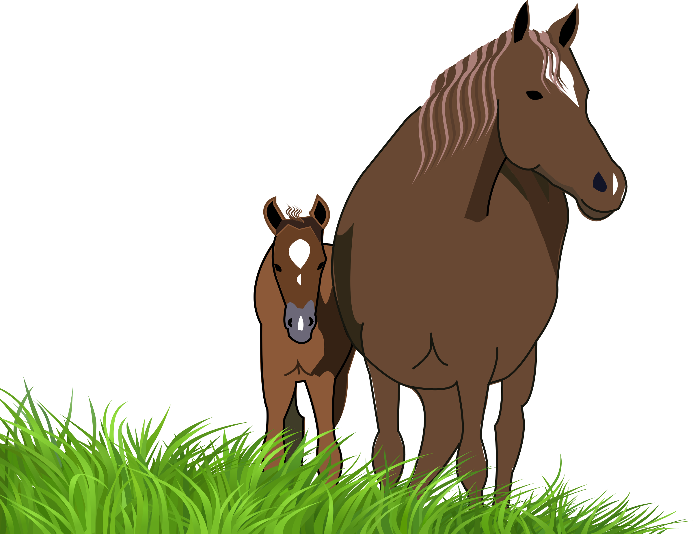 Art Jument Et Son Poulain Movie Clipart Free Race Horse - Horse With Foal Cartoon - Png Download (2400x1851), Png Download