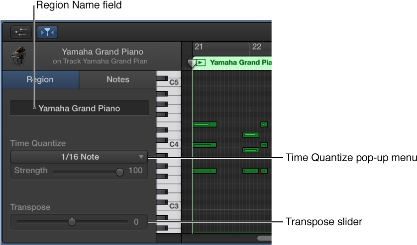 Piano Roll Editor Inspector In Region Mode, Showing - ガレージ バンド キャッチ ボタン Clipart (866x496), Png Download