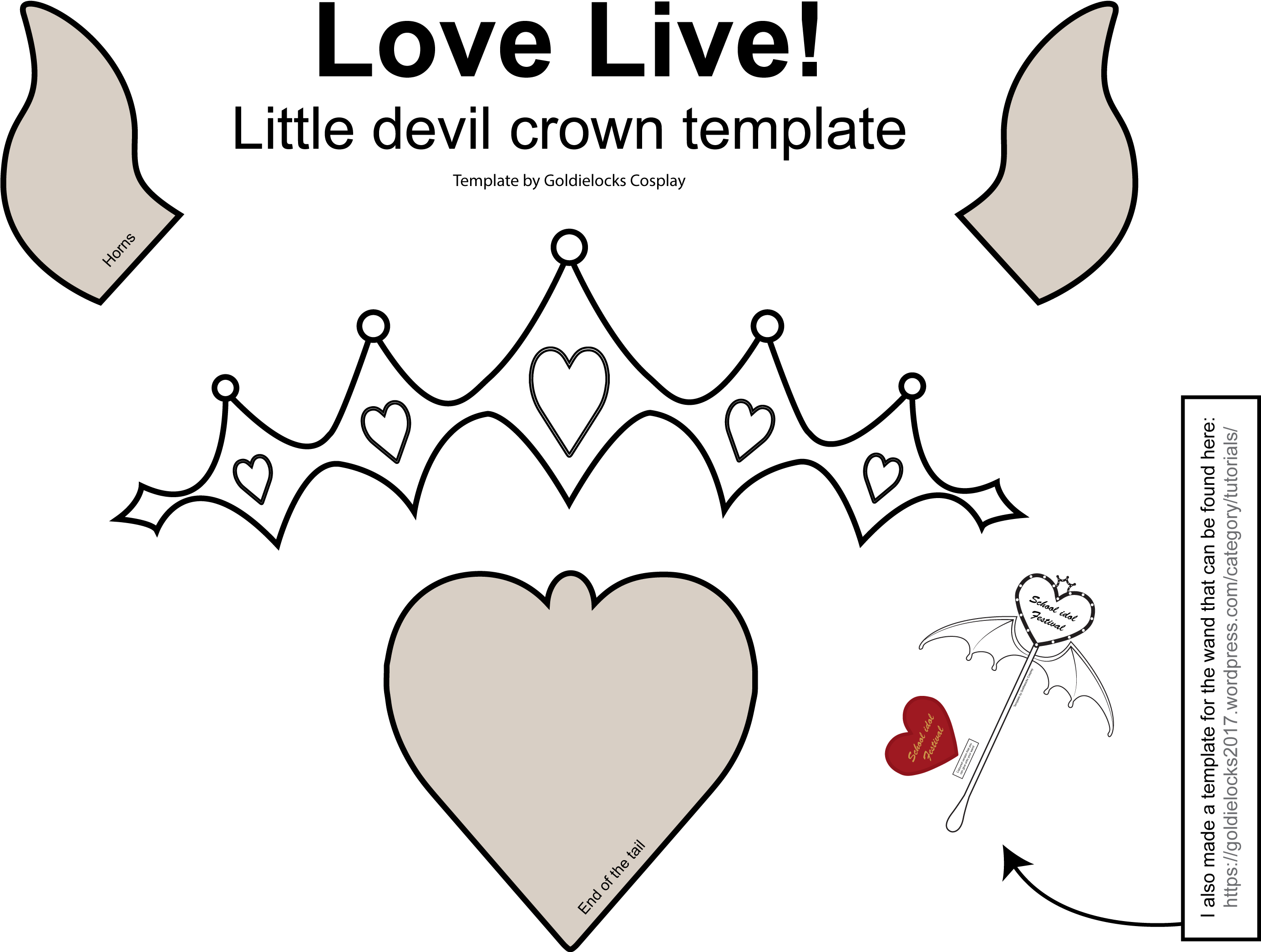 Love Live Crown Littledevil Wand Template - Cartoon Clipart (2770x2122), Png Download