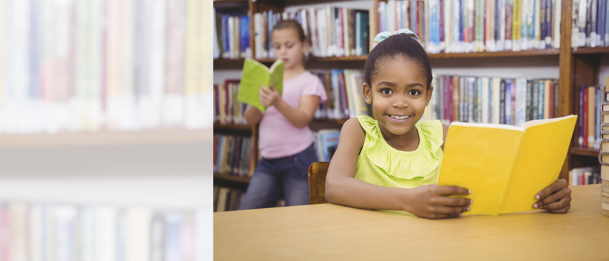 Young Girl Reading In Library Read Book 885×380 - 3rd Grade Child Reading Clipart (885x380), Png Download
