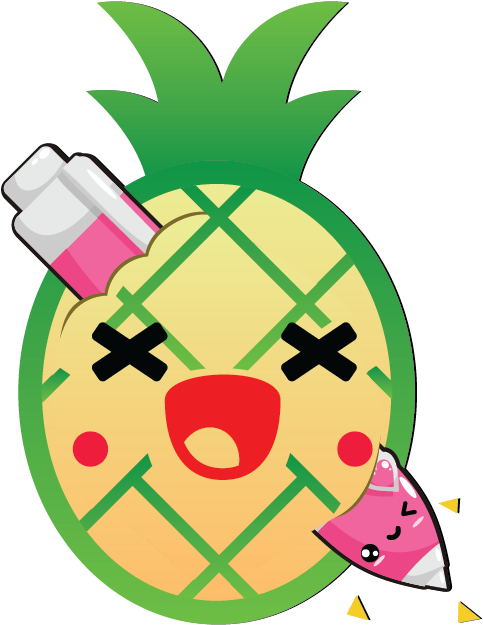 Kawaii Fruits And Pens Messages Sticker-1 - Pineapple Clipart (850x850), Png Download