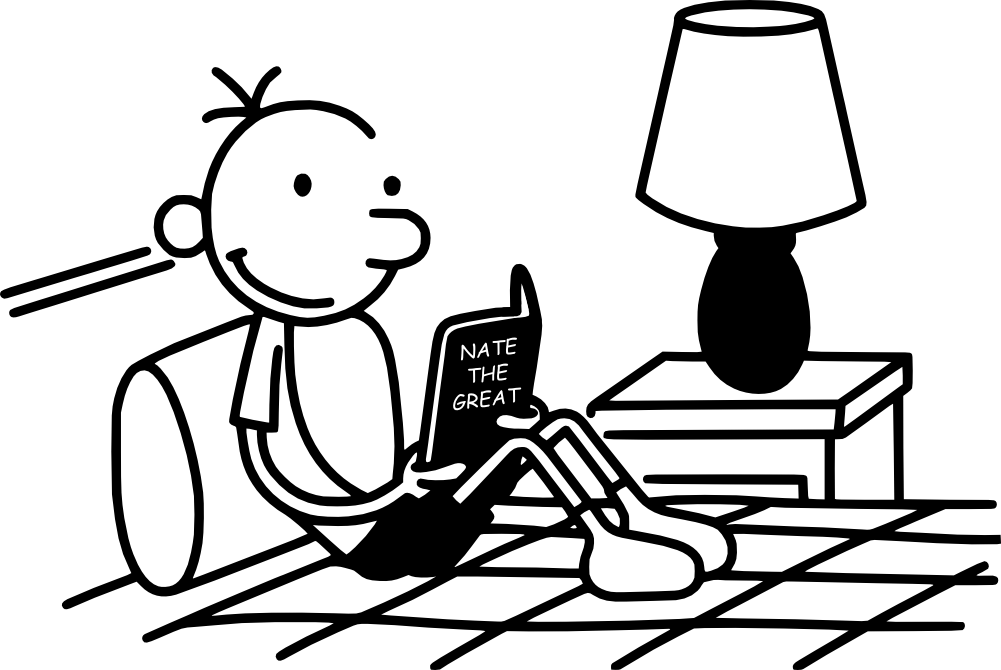 Greg Heffley Reading Nate The Great - Diary Of A Wimpy Kid Coloring Sheet Clipart (1001x670), Png Download