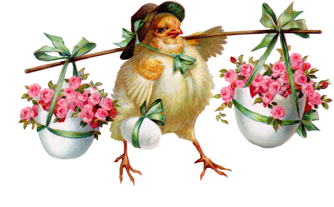 Happy Easter - Victorian Easter Greeting Chick Clipart (1600x1060), Png Download