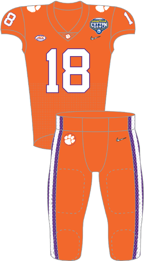 Clemson 2018 Playoff White, Clemson 2018 Playoff Orange - Clemson Tigers Football Clipart (490x833), Png Download