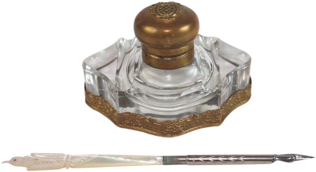 Antique French Cut Glass & Ormolu Inkwell With Mop - Bronze Sculpture Clipart (1017x1017), Png Download