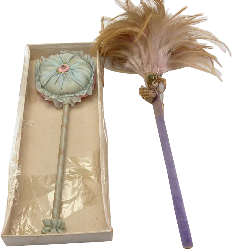 Vintage Pincushion Doll Powder And Feather Wand - Floral Design Clipart (786x844), Png Download