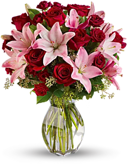 Lavish Love - 24 Red Roses In Vase Clipart (600x674), Png Download