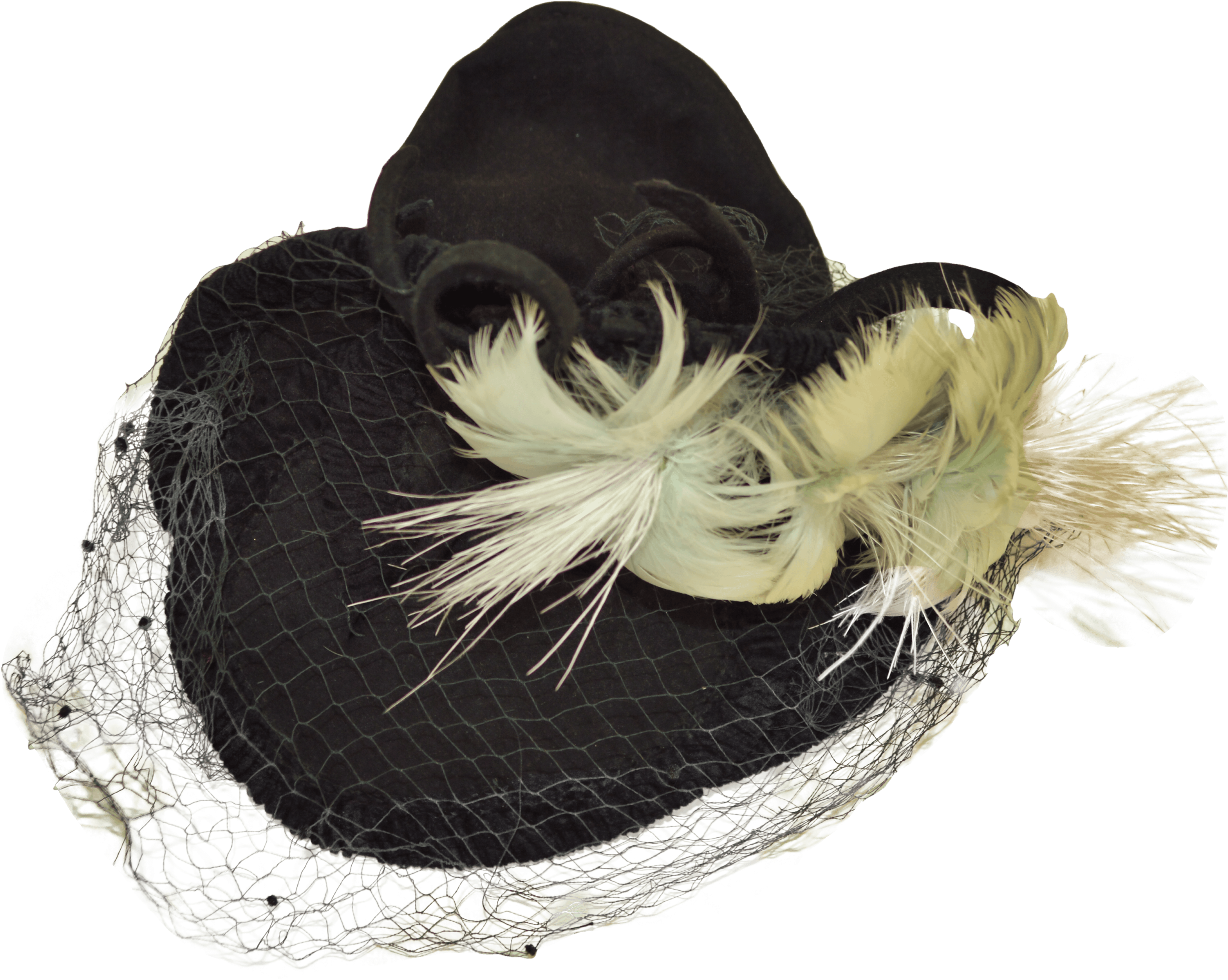 30's/40's Black Birdcage Hat With Feather Detailing - Costume Hat Clipart (3200x2565), Png Download