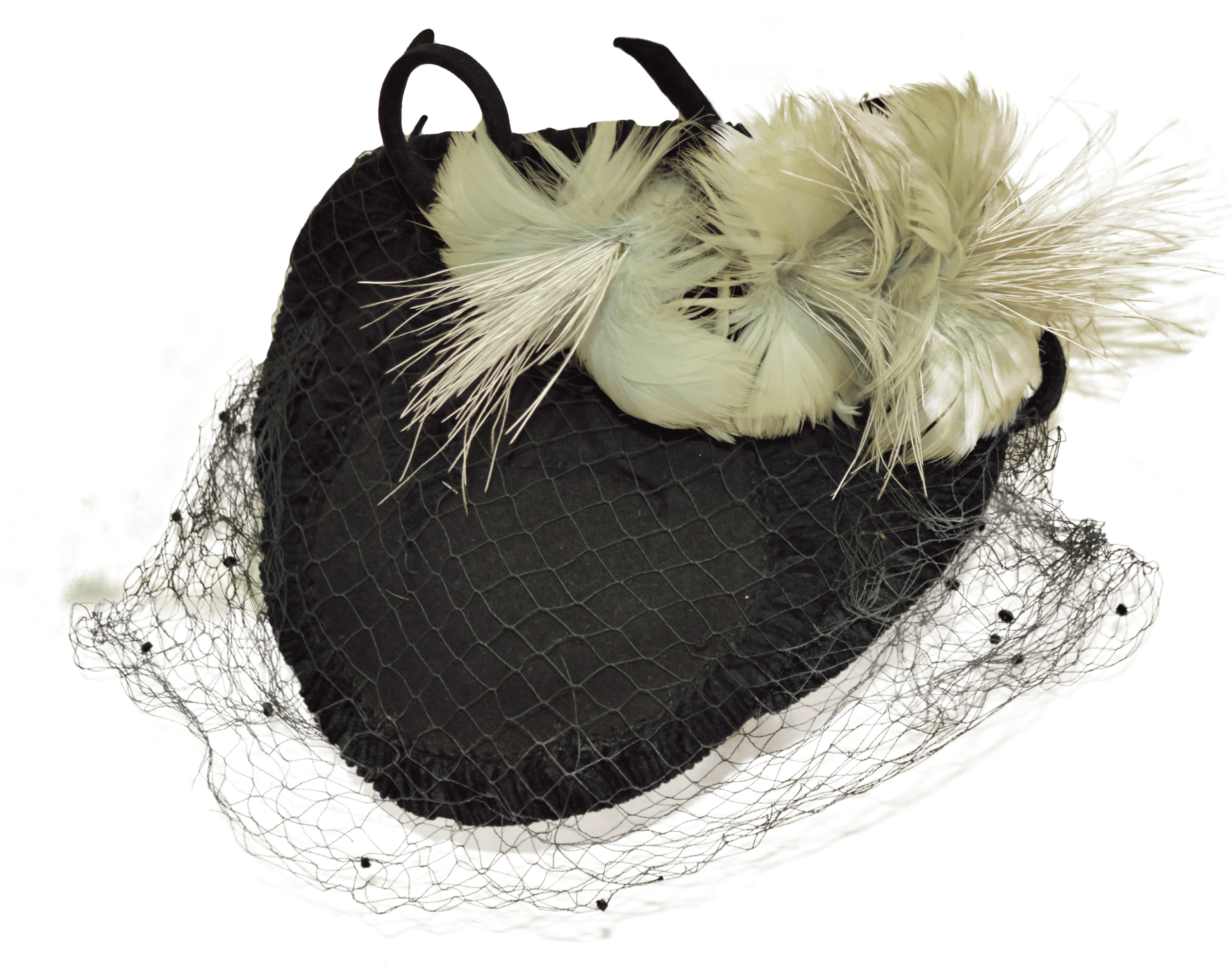 30's/40's Black Birdcage Hat With Feather Detailing - Headpiece Clipart (3200x2550), Png Download