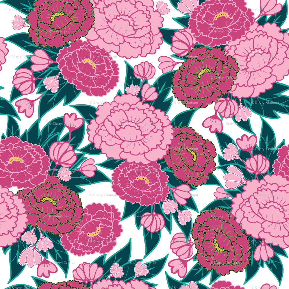 1038 Flowers Peonies Lt Dk - Common Zinnia Clipart (1000x1000), Png Download