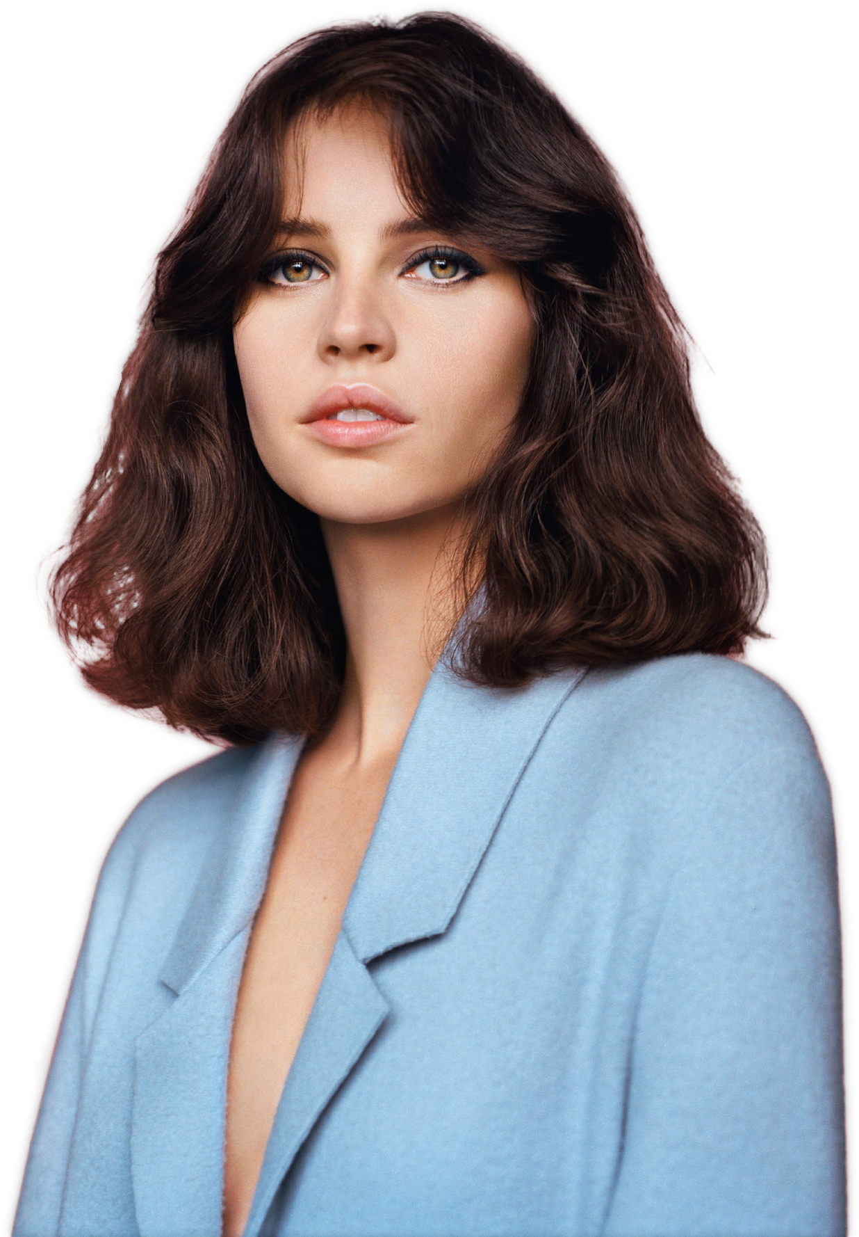 Felicity Jones For Vogue Uk - Shoulder Length 70s Hairstyles Clipart (1440x1920), Png Download
