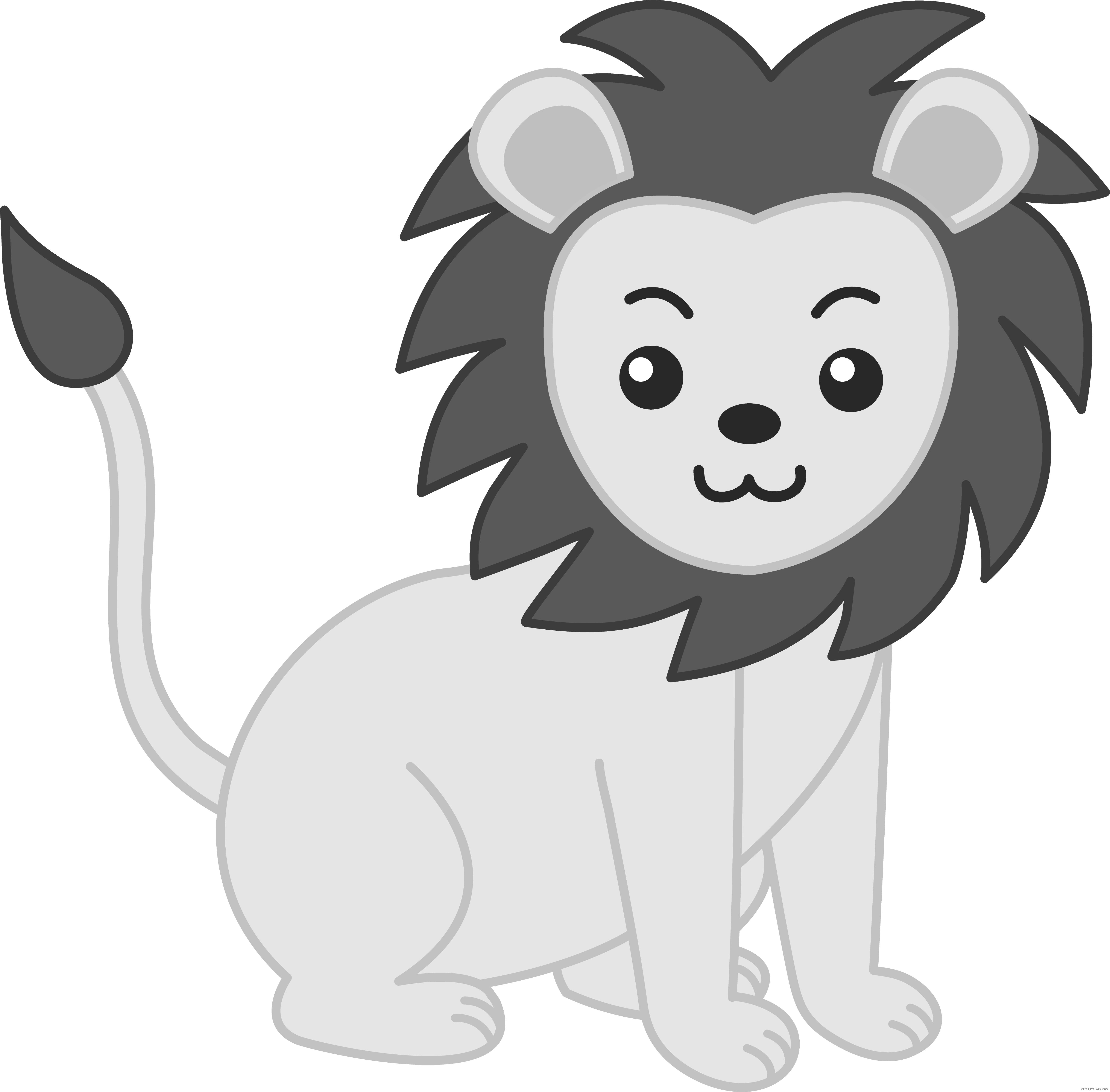 Lion And Basketball Png Black White - Lion Cartoon Clipart Black And White Transparent Png (5171x5087), Png Download