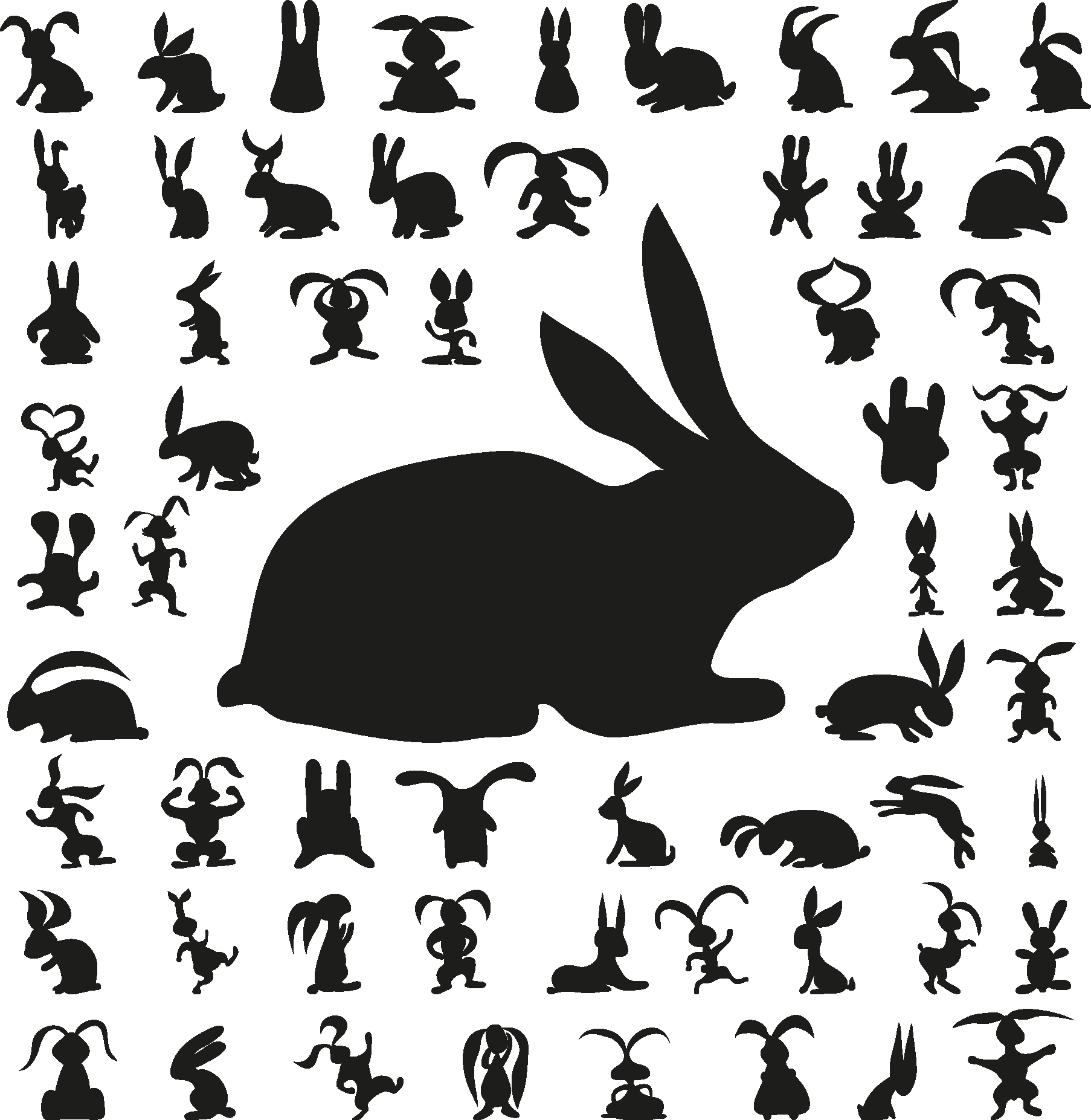 Cute Bunny Silhouettes - Bunny Vector Free Clipart (1806x1853), Png Download
