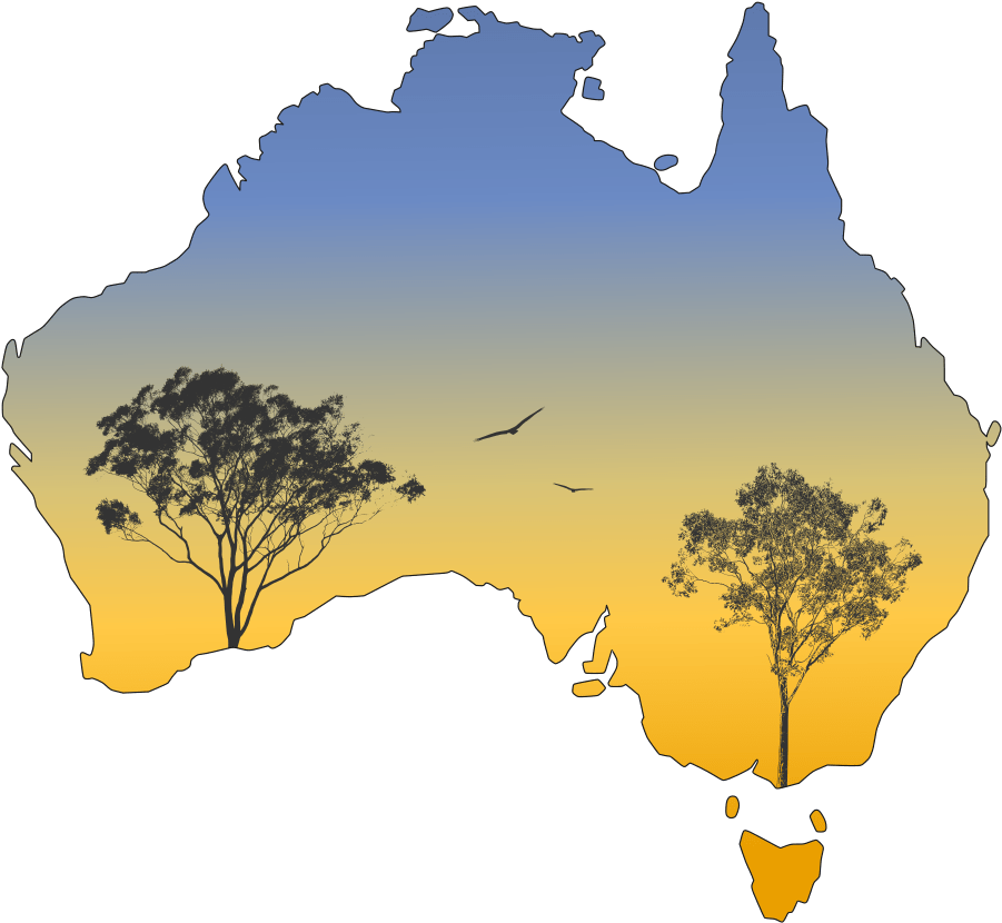 Silhouette Australia Gum Trees - Map Of Australia Blue Clipart (1000x935), Png Download