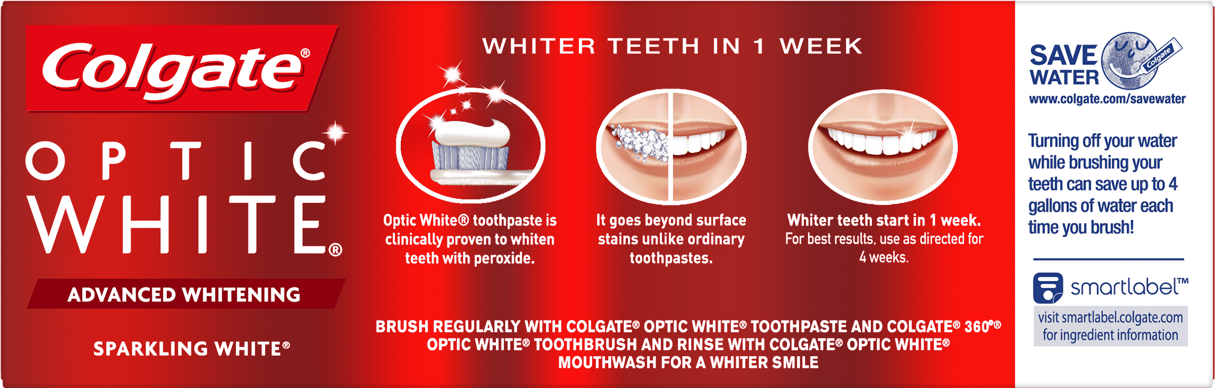 Colgate Optic White Whitening Toothpaste, Sparkling - Colgate Clipart (2500x2500), Png Download