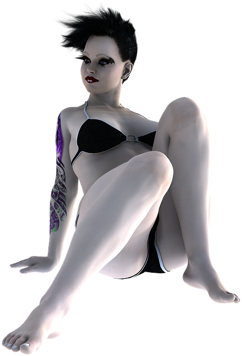 Tattoo Lady Pose 3d Render People Woman Girl - Girl Clipart (554x720), Png Download