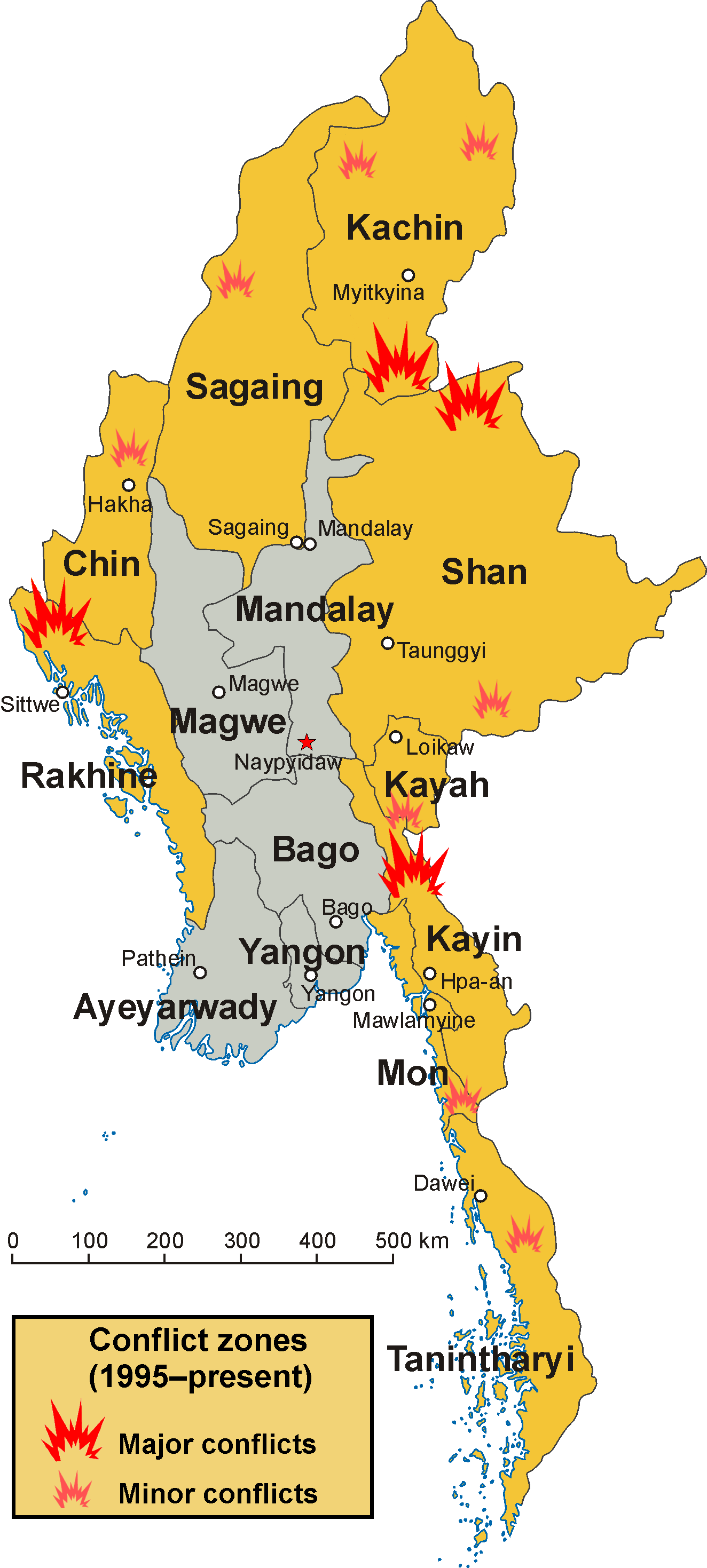Internal Conflict In Myanmar - Myanmar Map Png Clipart (1324x2938), Png Download