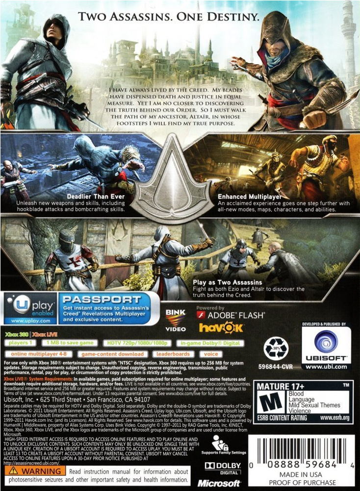 Assassins Revelations Signature Back - Assassin's Creed Revelation Xbox 360 Clipart (1000x1000), Png Download