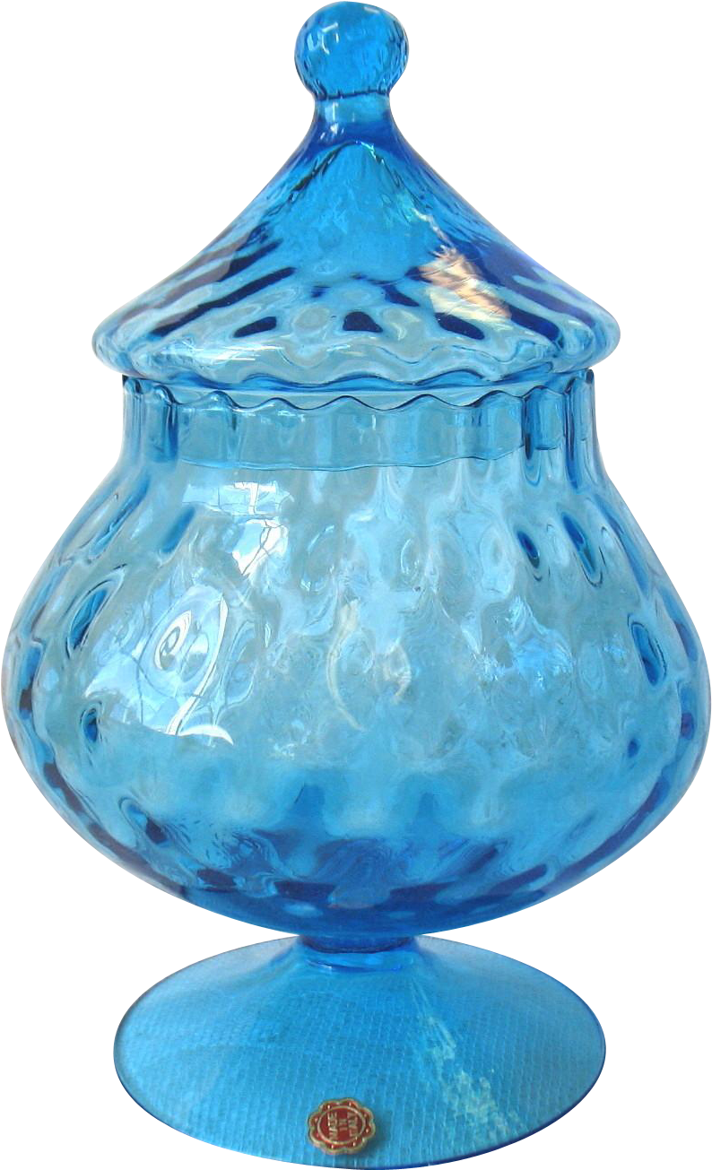 Vintage Empoli Italy Art Glass Blue Candy Jar Diamond - Urn Clipart (1304x1304), Png Download