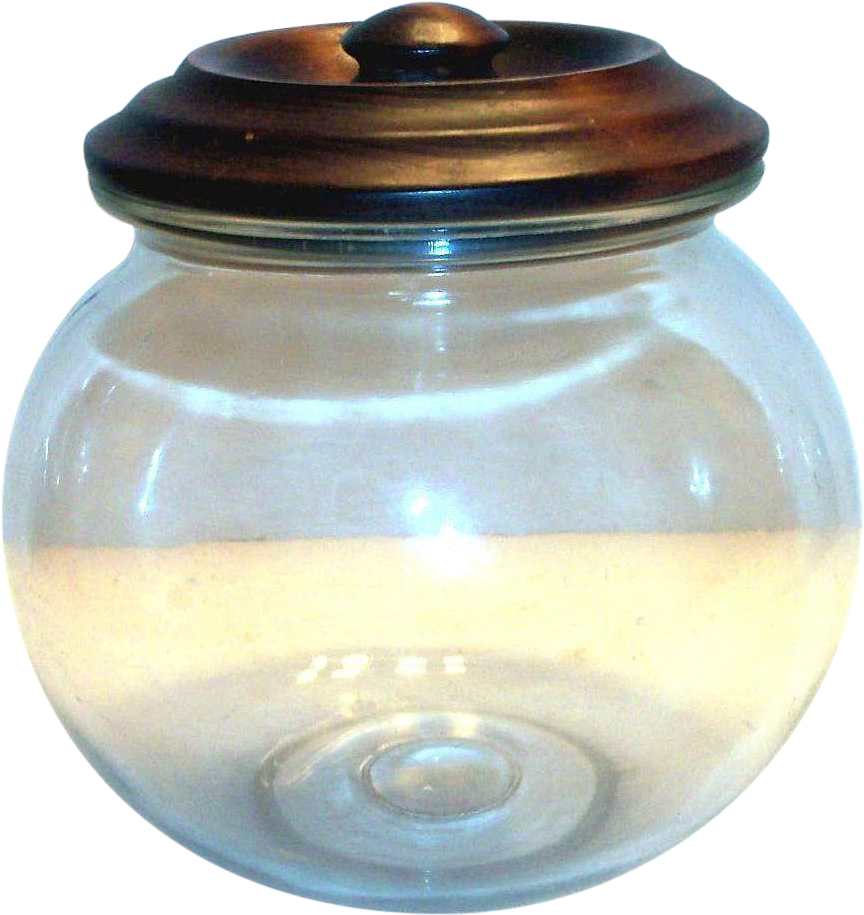 Vintage Round Glass Candy Jar With A Wooden Lid - Pottery Clipart (914x914), Png Download