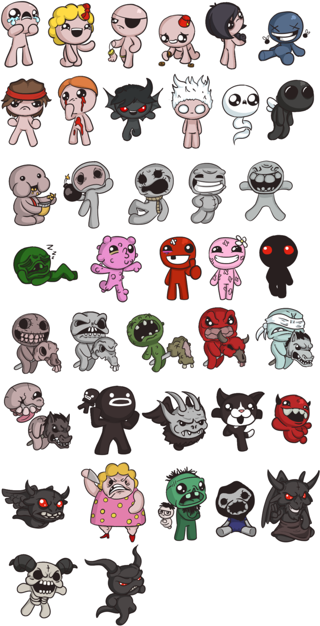 Not Really Satisfied With The Original Group Thing, - Binding Of Isaac Characters Name Clipart (643x1243), Png Download