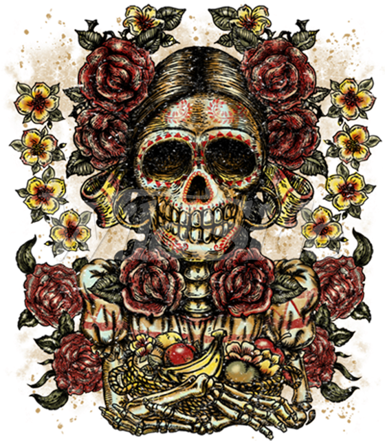 Lady Face Roses Flowers Day Of The Dead - Estampas De Caveira Mexicana Clipart (675x675), Png Download